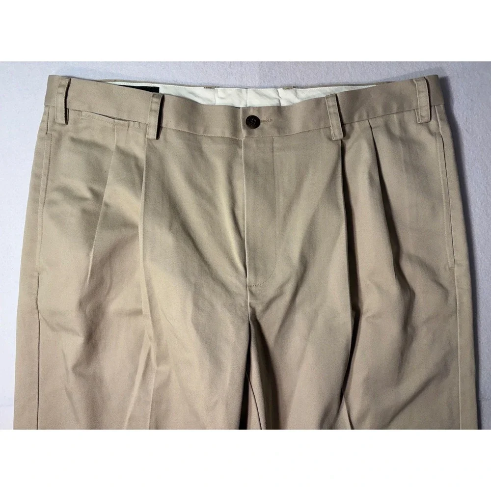 Orvis Mens Pleated Chino Pants 38 Khaki Tan Cotton Cuffed Dress Trousers RN70534